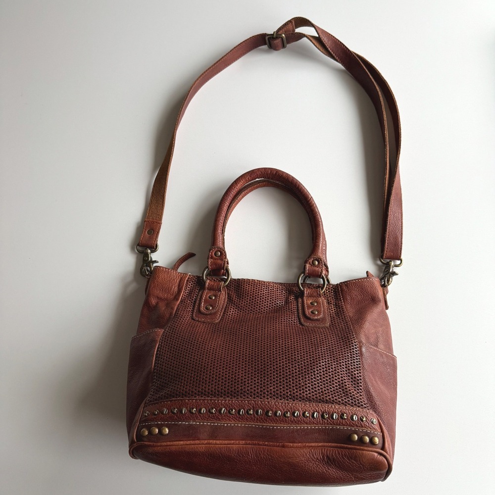 Amsterdam Heritage Caramel Leather Perforated Studded Top Handle Shoulder‎ Bag